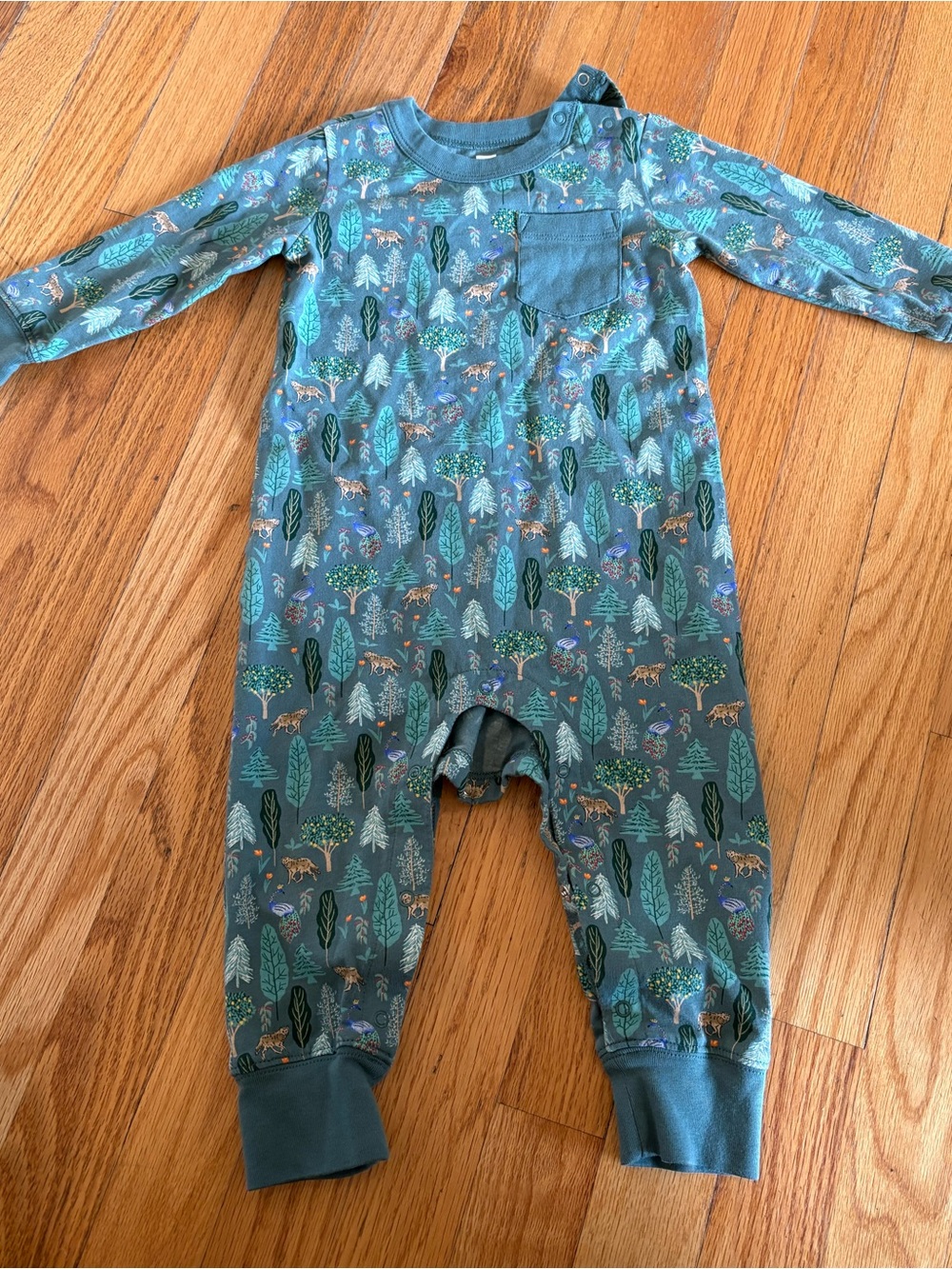 Tea Collection Teal Forest-Print Long-Sleeve One-Piece